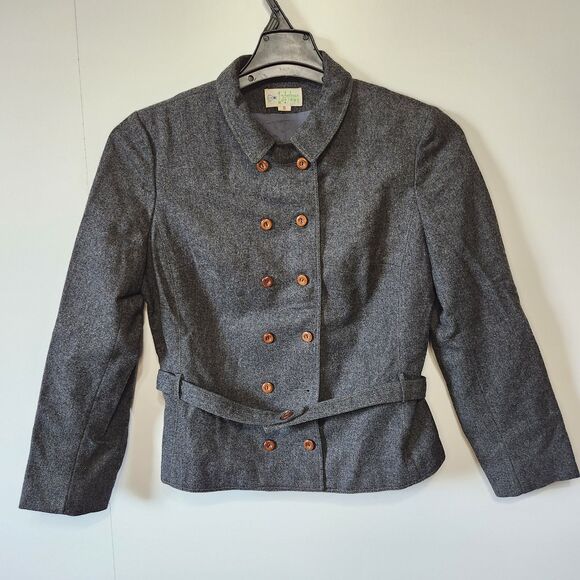 Grays Jackets & Blazers - Vintage 60s Ladybug Tweed Jacket Grey Wool Crop Double Breasted Belted Size 9